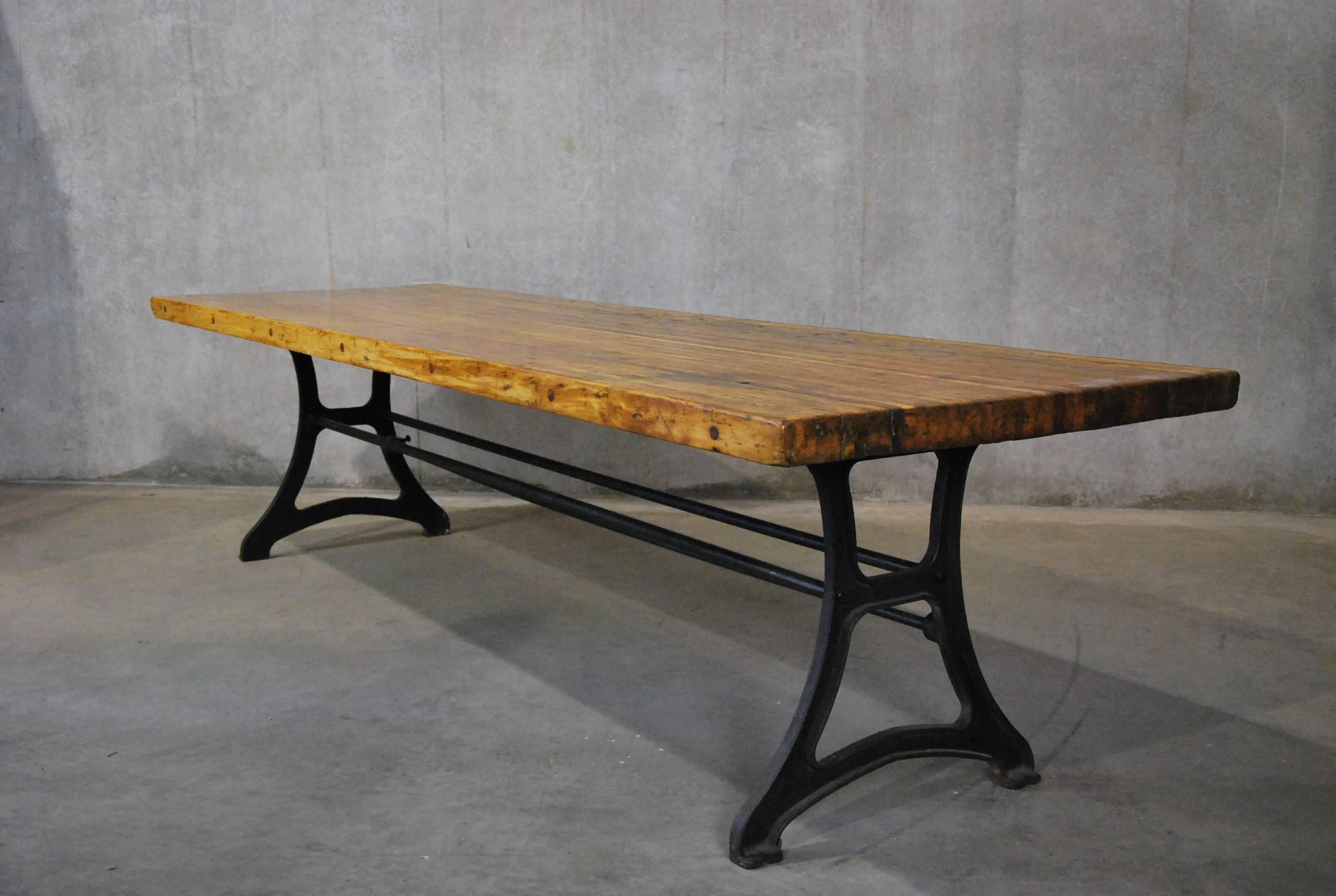 Cast 1920 10-foot Long Maple Industrial-Style Dining Table