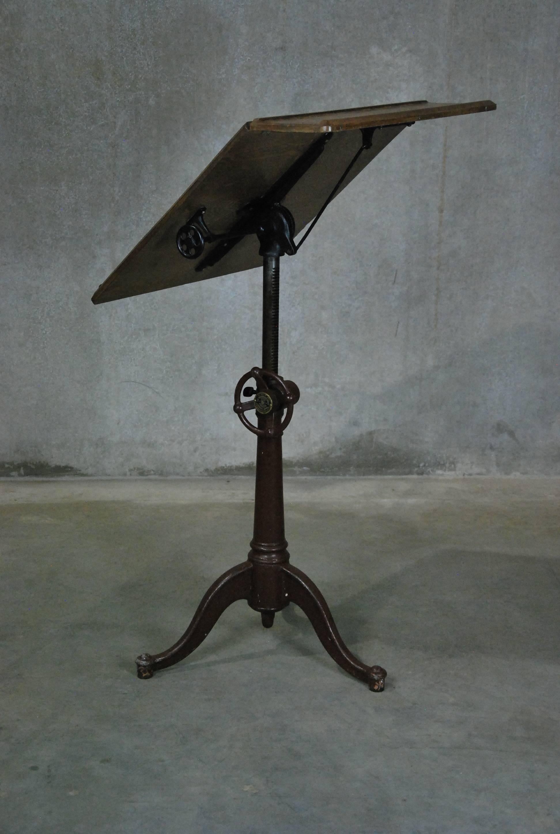 Industrial 1910 Cast Iron Adjustable Drafting Table
