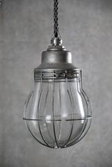 Industrial Pendant Light with Cage and Glass Globe