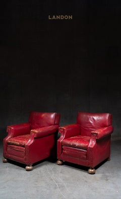 Fauteuils de club pour hommes en cuir anglais, datant de 1920