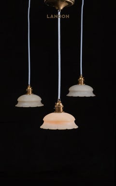 Set of Three NOS Italian Alabaster and Brass Pendant Lights, circa 1960