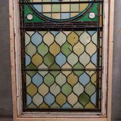 Pair of Monumental Antique Leaded Stained Glass Architectural Windows, circ 1900