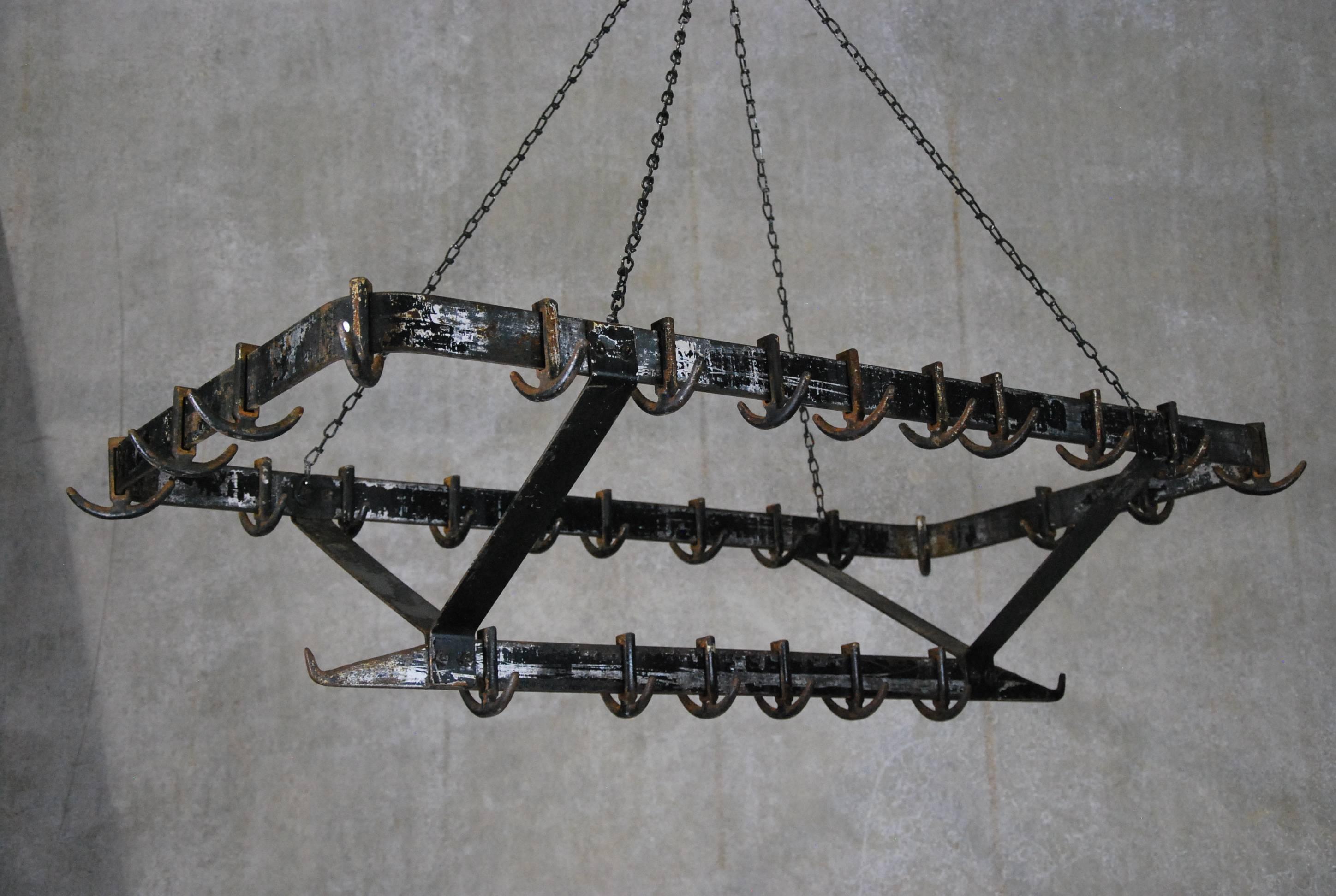 1920 Iron Industrial Pot Rack In Good Condition In Surrey, BC