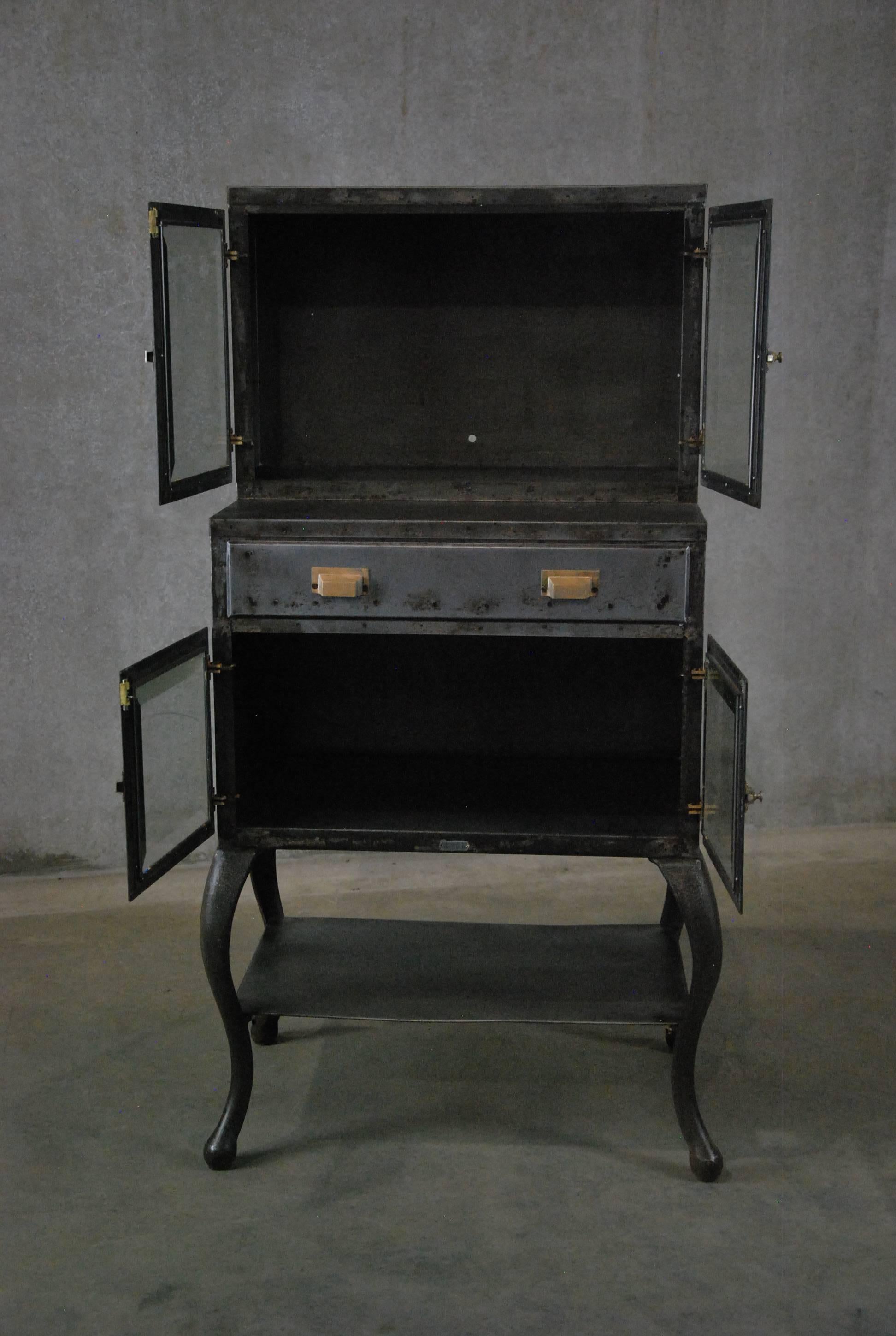 Beveled 1920 Steel Glass Cabriole Leg Cabinet
