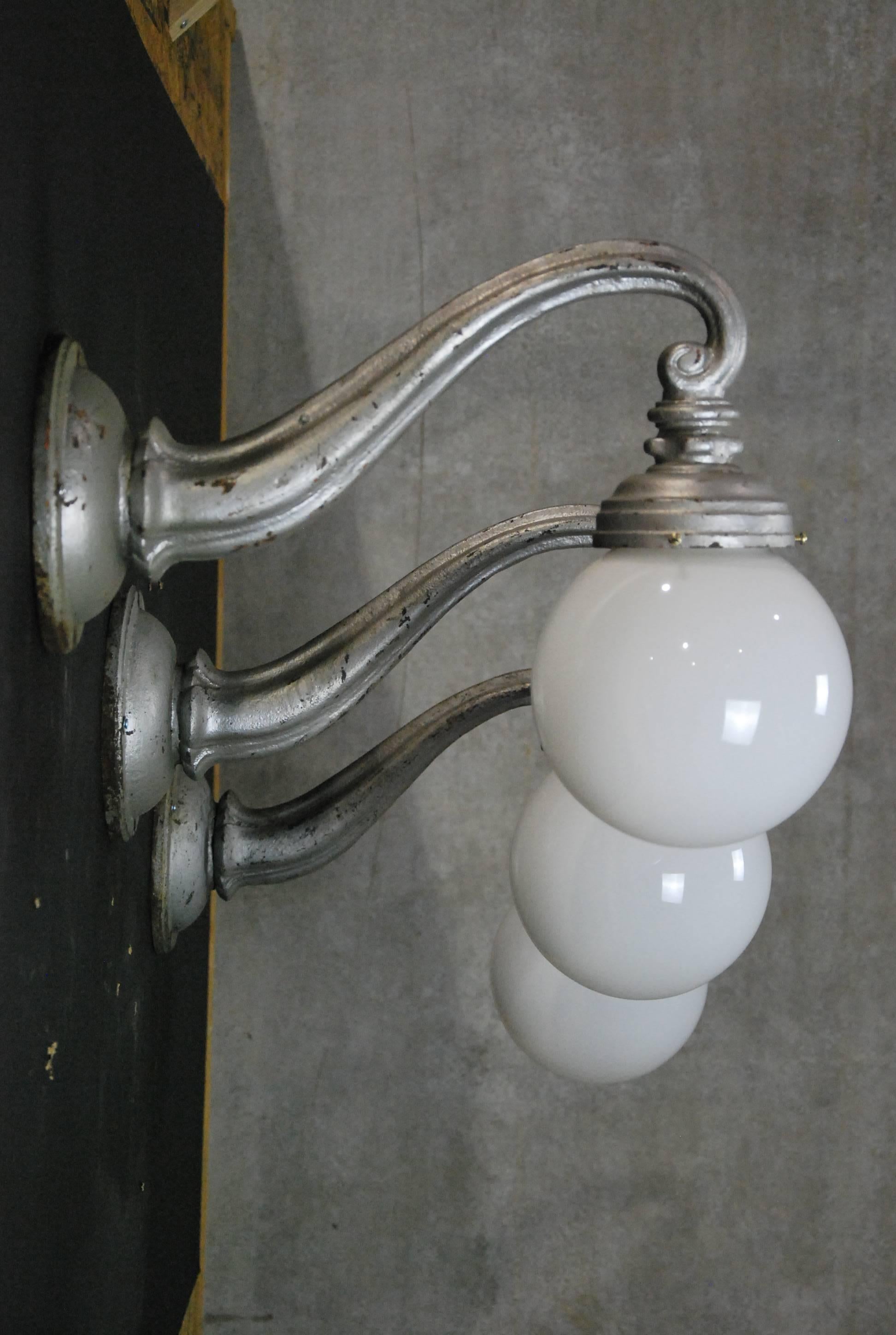 Late Victorian Set of Six Cast Iron Outdoor Wall Sconces