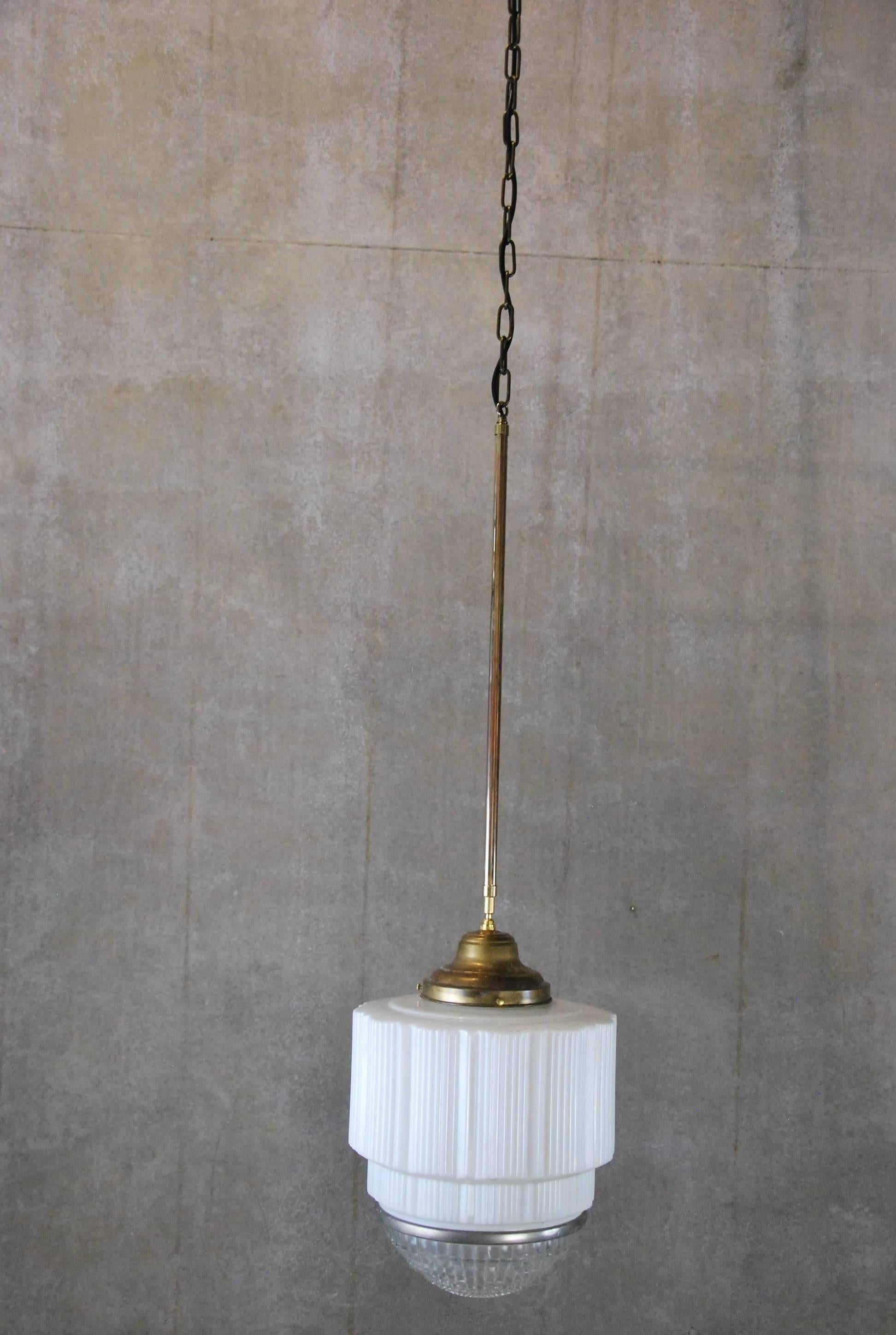 Early 20th Century 1920, Set of Three Large Deco Pendant Lights