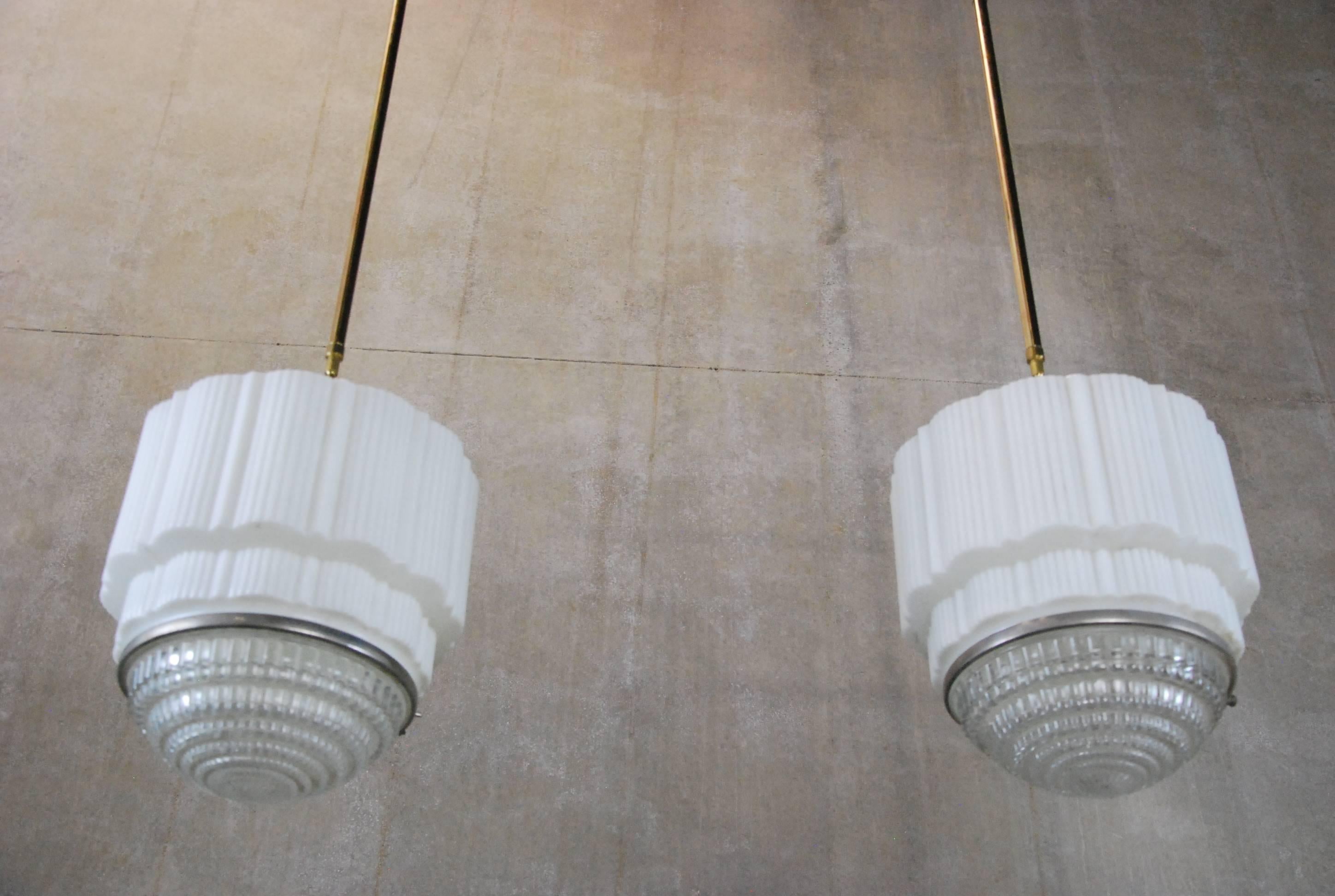Canadian 1920, Set of Three Large Deco Pendant Lights