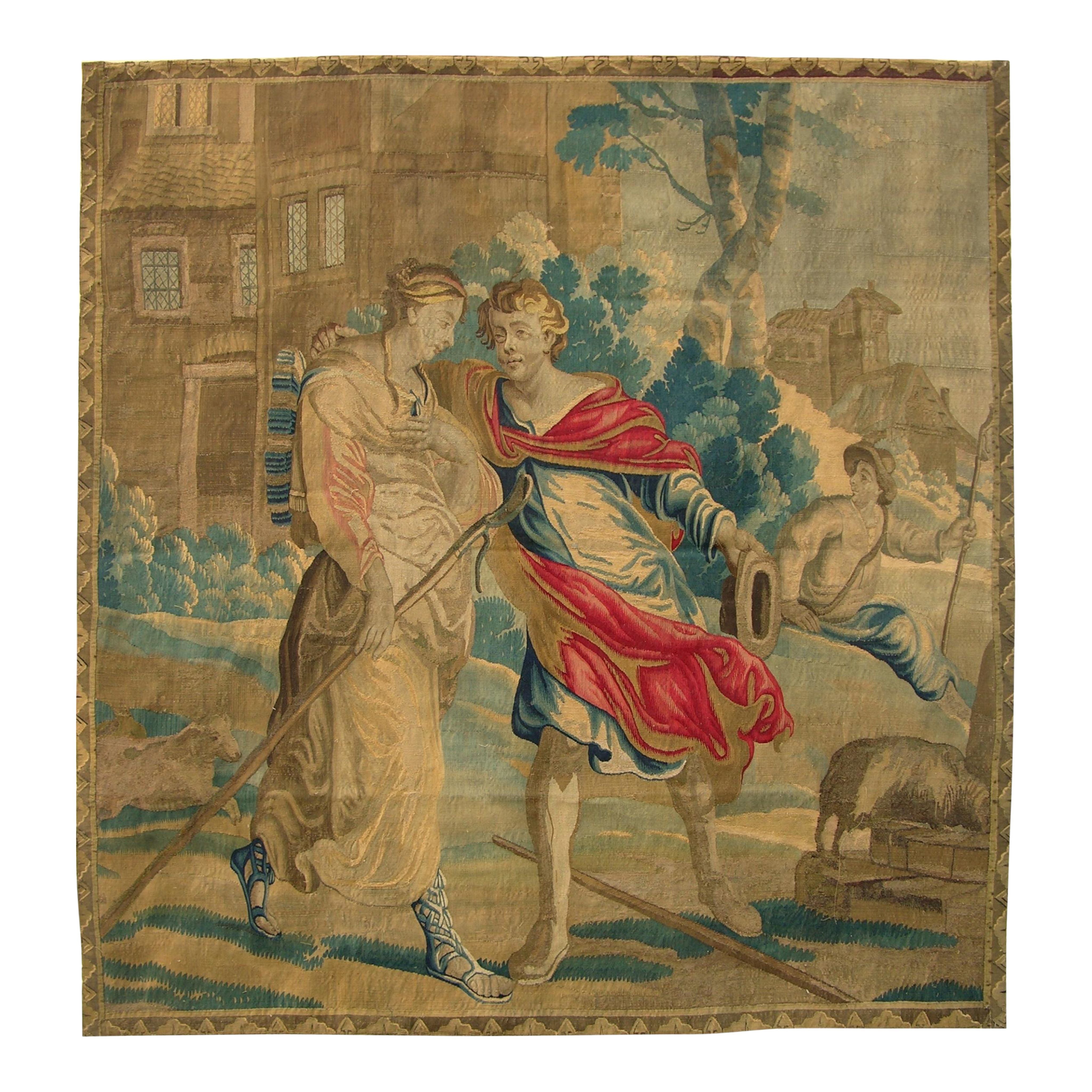 18th Century Antique Brussel Tapestry 7'2" X 6'11" For Sale