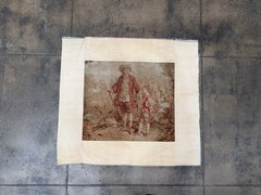 1850s French Woven Tapestry Fragment with Romantic Country Scene