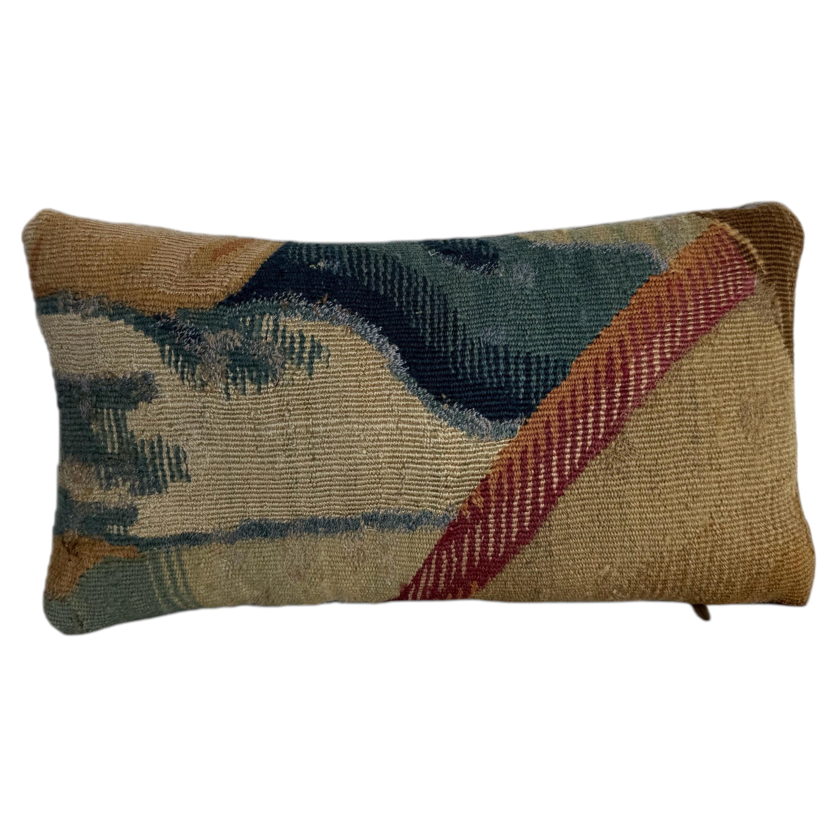 Antique Brussels Tapestry Pillow with Abstract Pattern For Sale