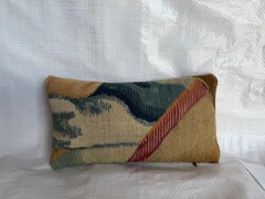 Antique Brussels Tapestry Pillow with Abstract Pattern