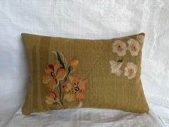 19th Century French Aubusson Floral Pillow in Gold