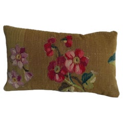 19th Century Aubusson Tapestry Pillow with Red Flowers Design