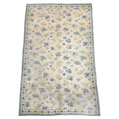 Antique 1920s Portuguese Floral Rug with Blue and Yellow Flowers