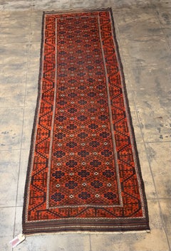 Antique 1900s Persian Baluch Geometric Runner Rug