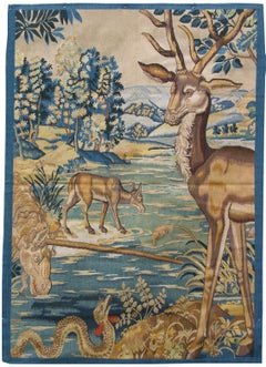 Vintage-Wandteppich mit europäischer Hirsch- und Drachenlandschaft