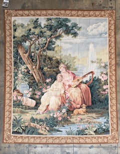 Tapisserie vintage représentant un jardin musical, fin du XXe siècle