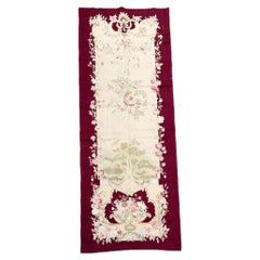 Arazzo vintage in stile Aubusson con motivo floreale bordeaux - 8'0" x 3'0"