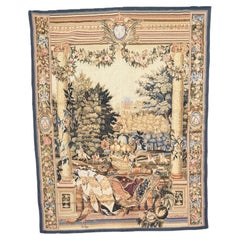 Arazzo vintage con castello europeo e paesaggio bucolico