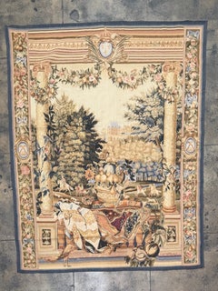 Arazzo vintage con castello europeo e paesaggio bucolico
