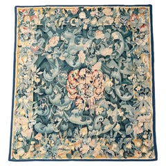 Arazzo vintage in stile fiammingo con motivi floreali e vegetazione - 7'3" × 6'4"