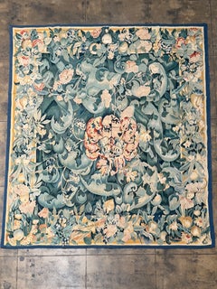Arazzo vintage in stile fiammingo con motivi floreali e vegetazione - 7'3" × 6'4"
