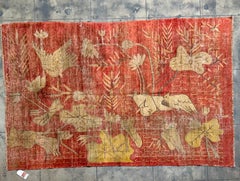 Antique Samarkand Red Wool Rug with Birds - Circa 1900s