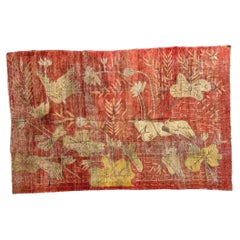 Antiker roter Wollteppich aus Samarkand mit Vogelmotiven – um 1900