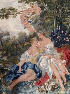 Vintage Romantic Woodland Tapestry with Cherubs