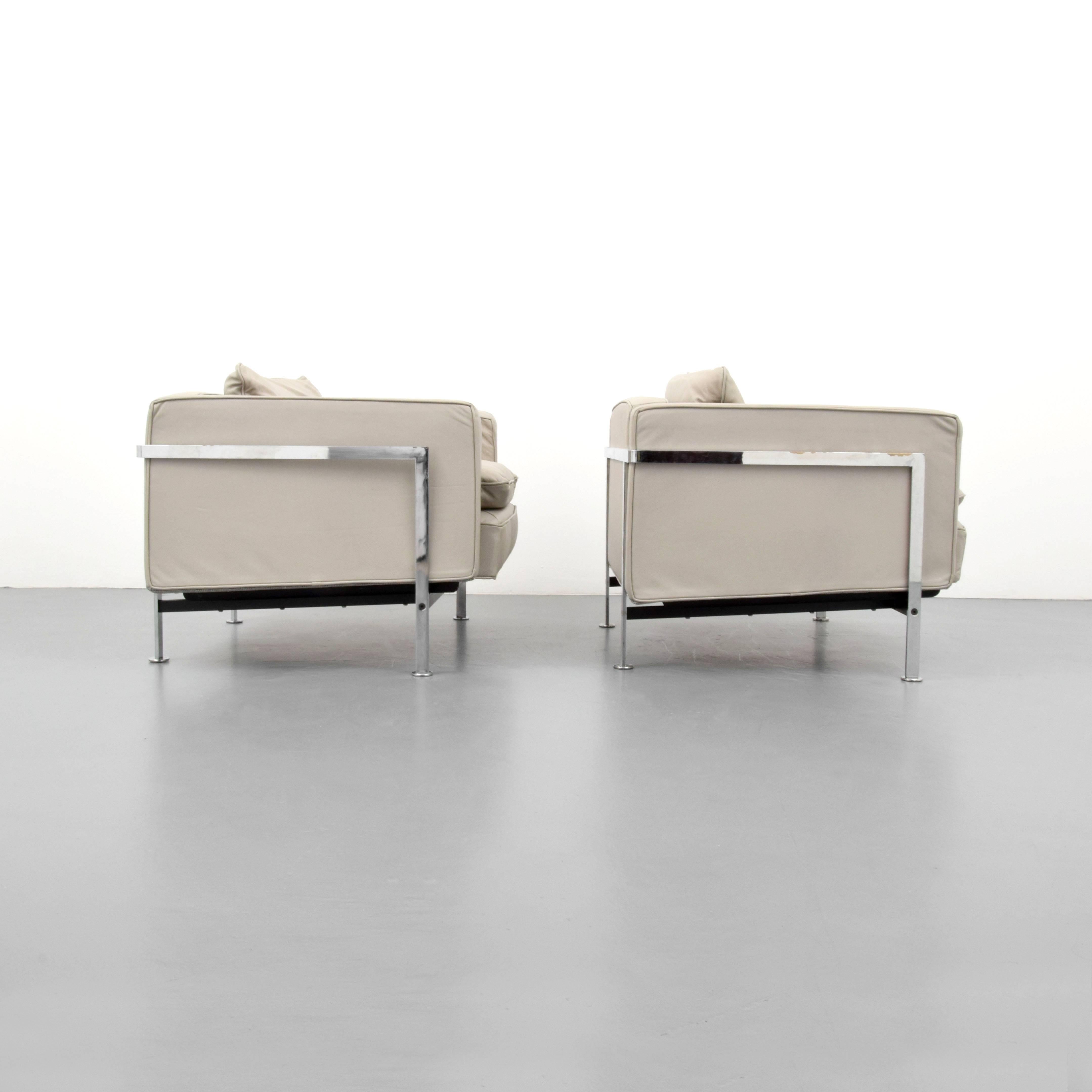Modern Pair of Robert Haussmann Leather Lounge Chairs