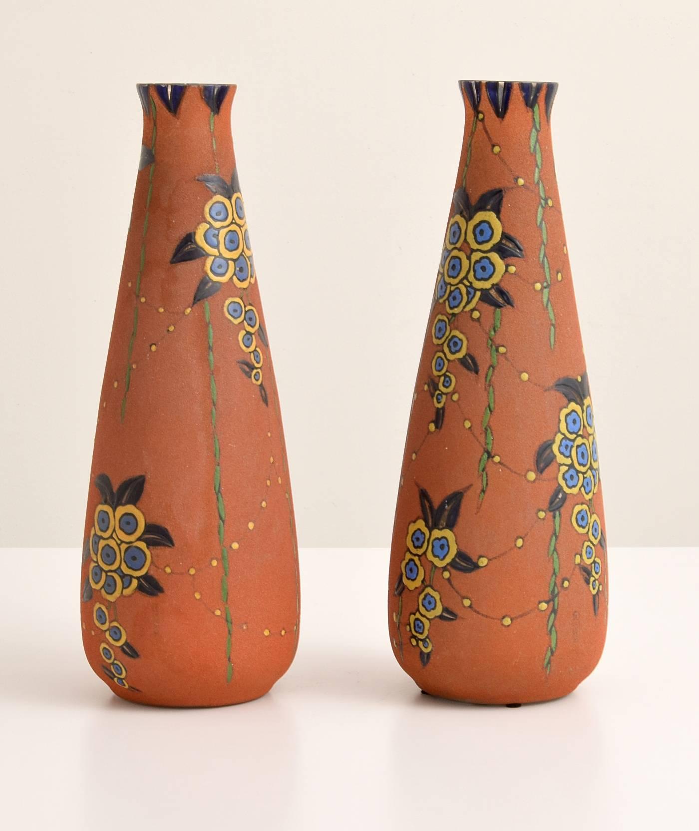 French Pair of Large Auguste Heiligeinsten for Leune Vases For Sale