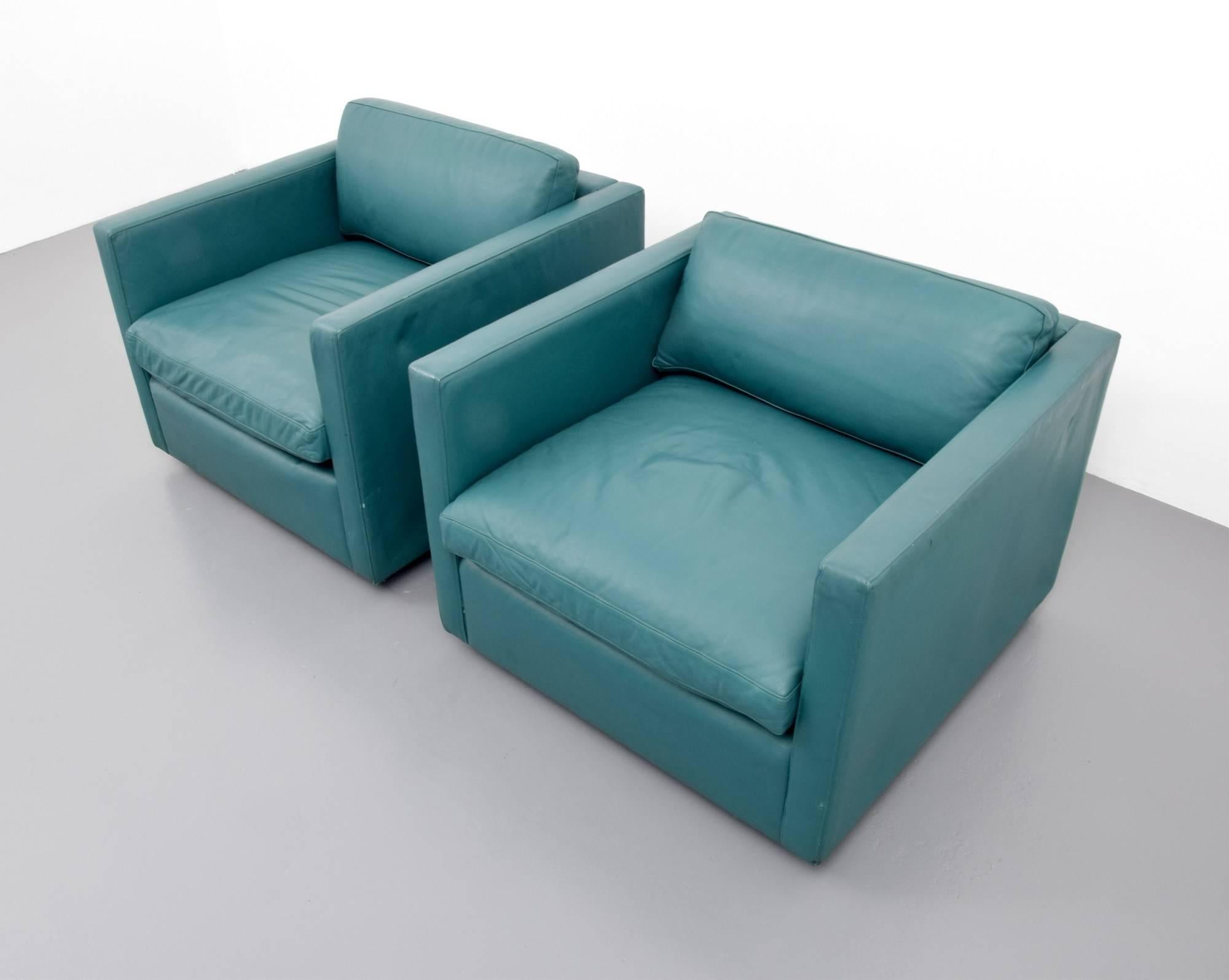 Modern Pair of Charles Pfister Leather Lounge Chairs