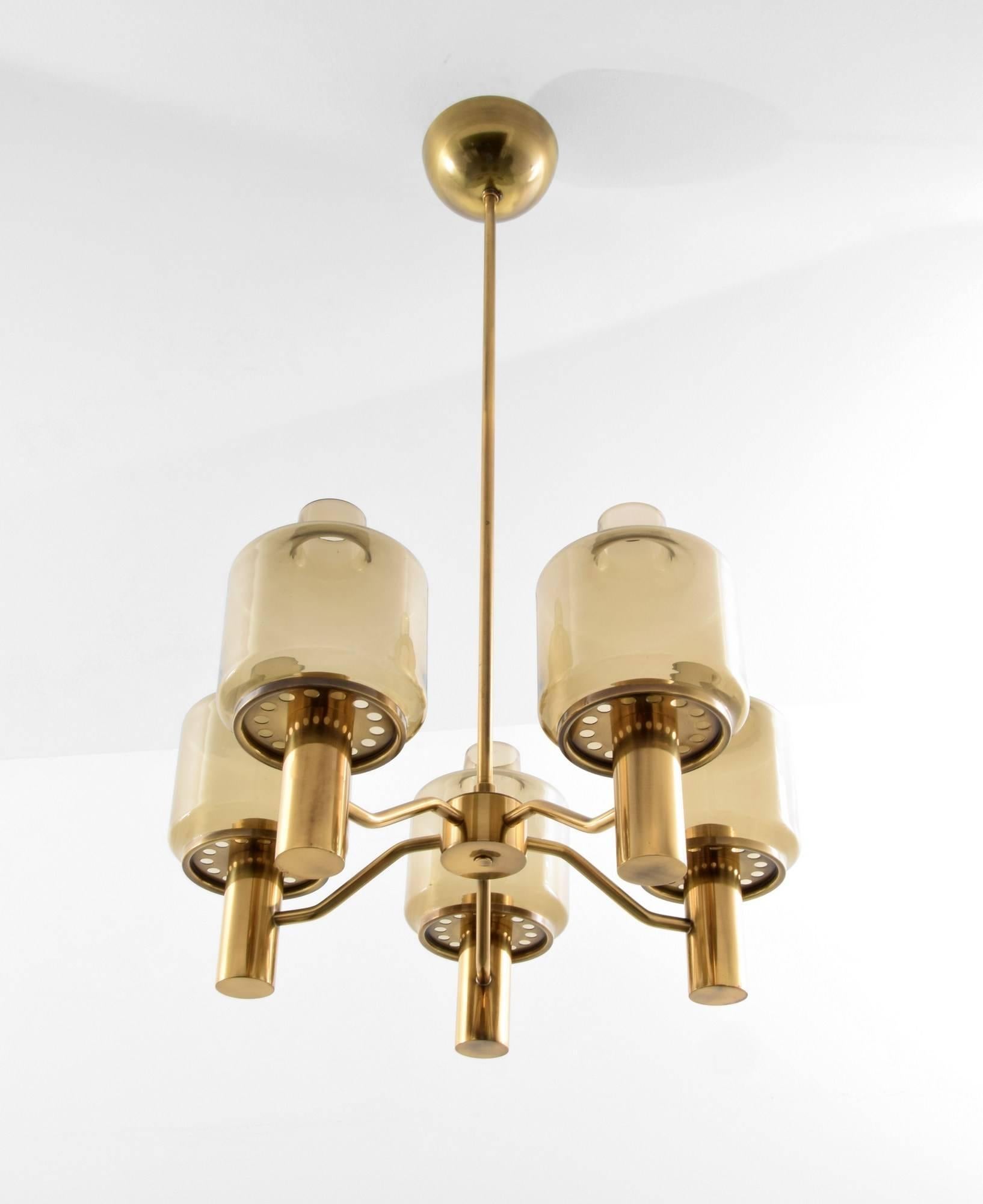 Chandelier with five-lights by Hans Agne Jakobsson. We have two chandeliers available, priced each. 