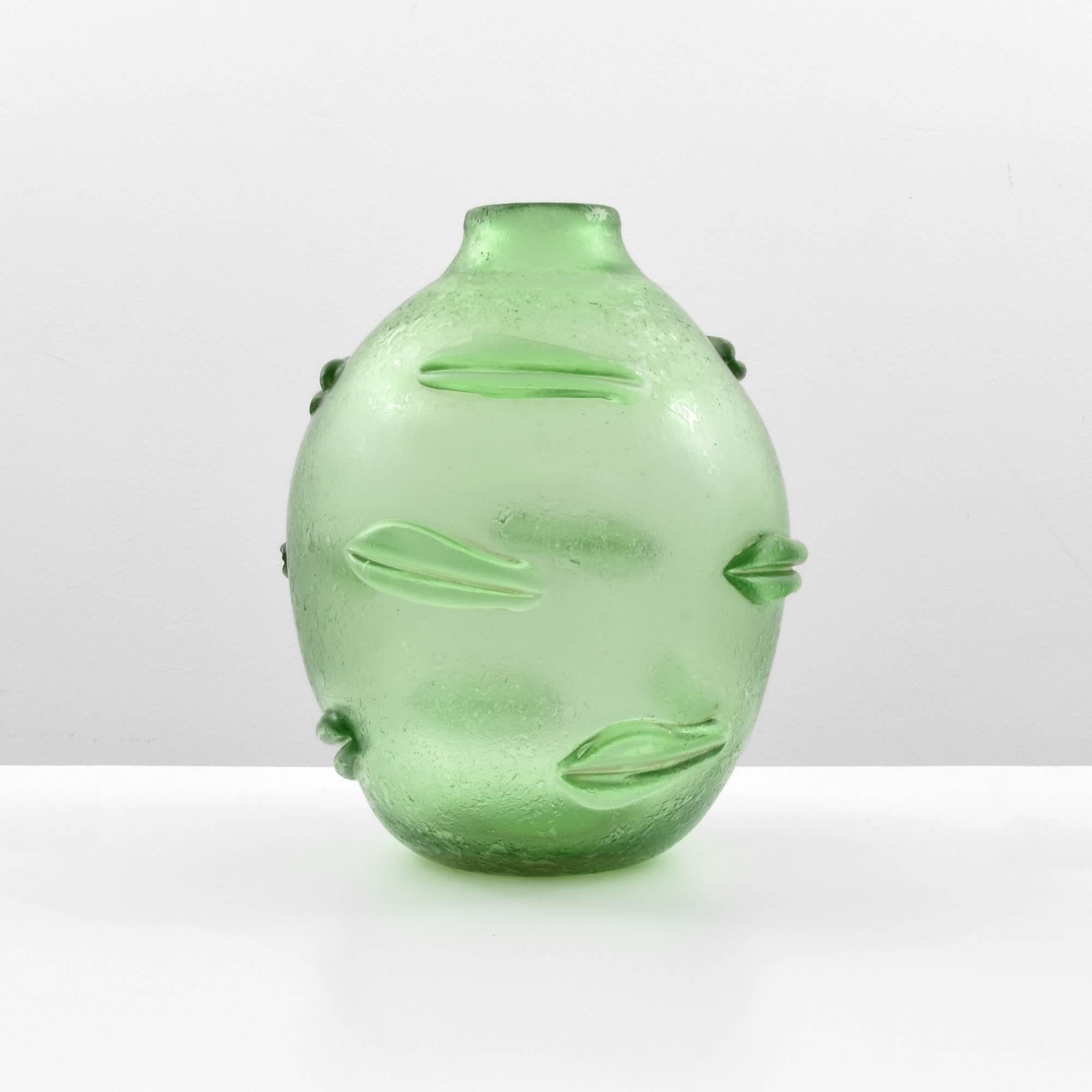 Corroso vase with decoration in relief, model #3695. Two-line acid etched 