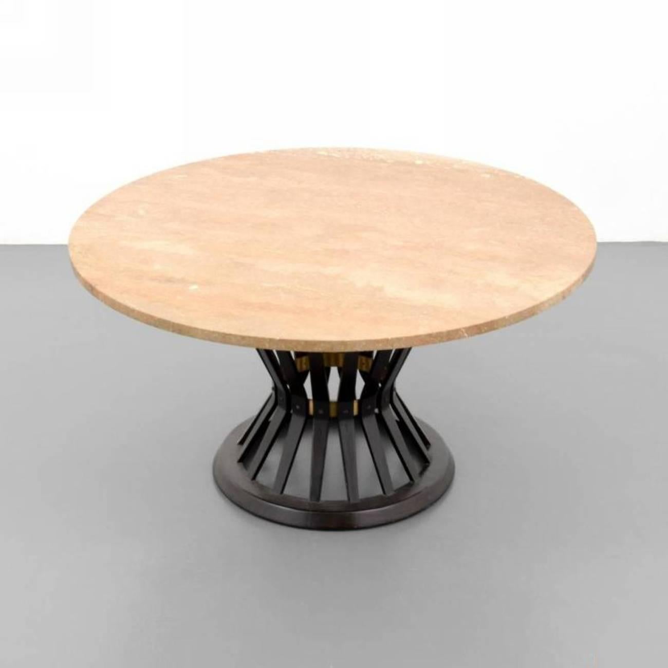 Coffee table with marble top by Edward Wormley for Dunbar. Table is model #5574. Reference: Dunbar- Fine Furniture of the 1950s, Leslie Piña, pgs. 96, 97, 192.

Markings: Dunbar label.

Edward Wormley's furniture designs utilized quality materials