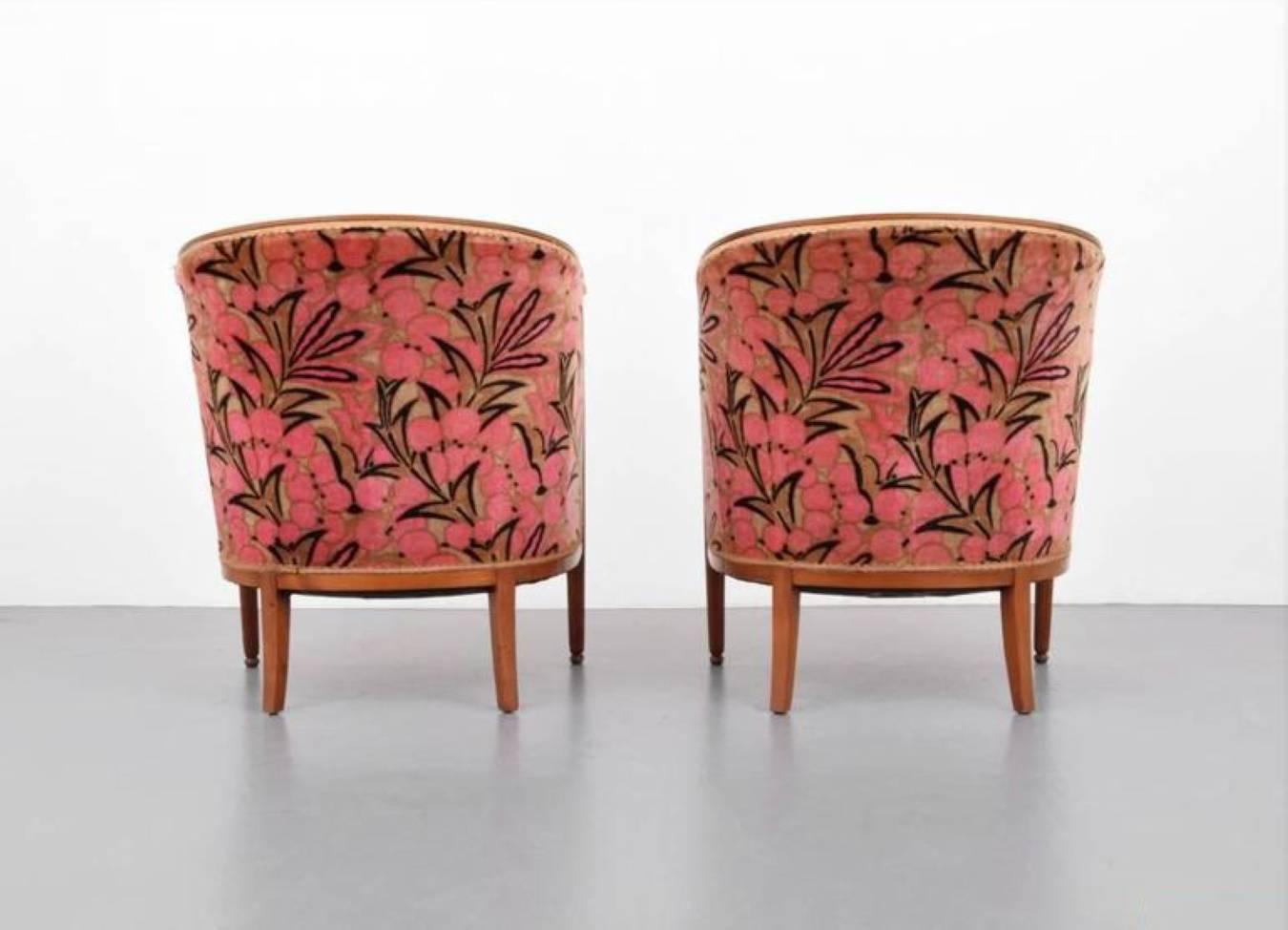 Velvet Pair of Art Deco Club Chairs, Barbra Streisand Collection