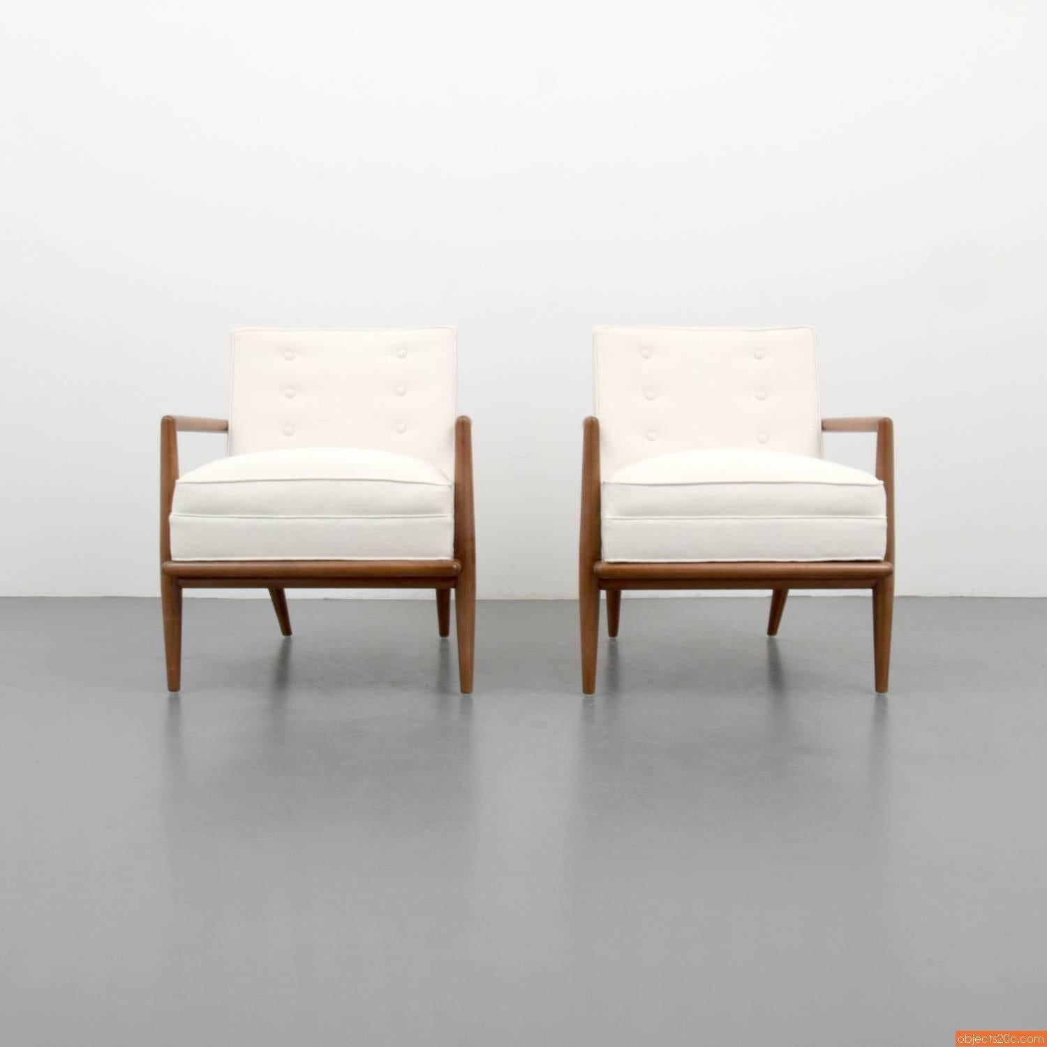 Pair of lounge chairs designed by Robsjohn-Gibbings and commissioned for the White Shadows estate. Provenance: Designed by Robsjohn-Gibbings for White Shadows, residence of Thomas B. Davis, Rancho Mirage, California collection of Davis-Stibolt