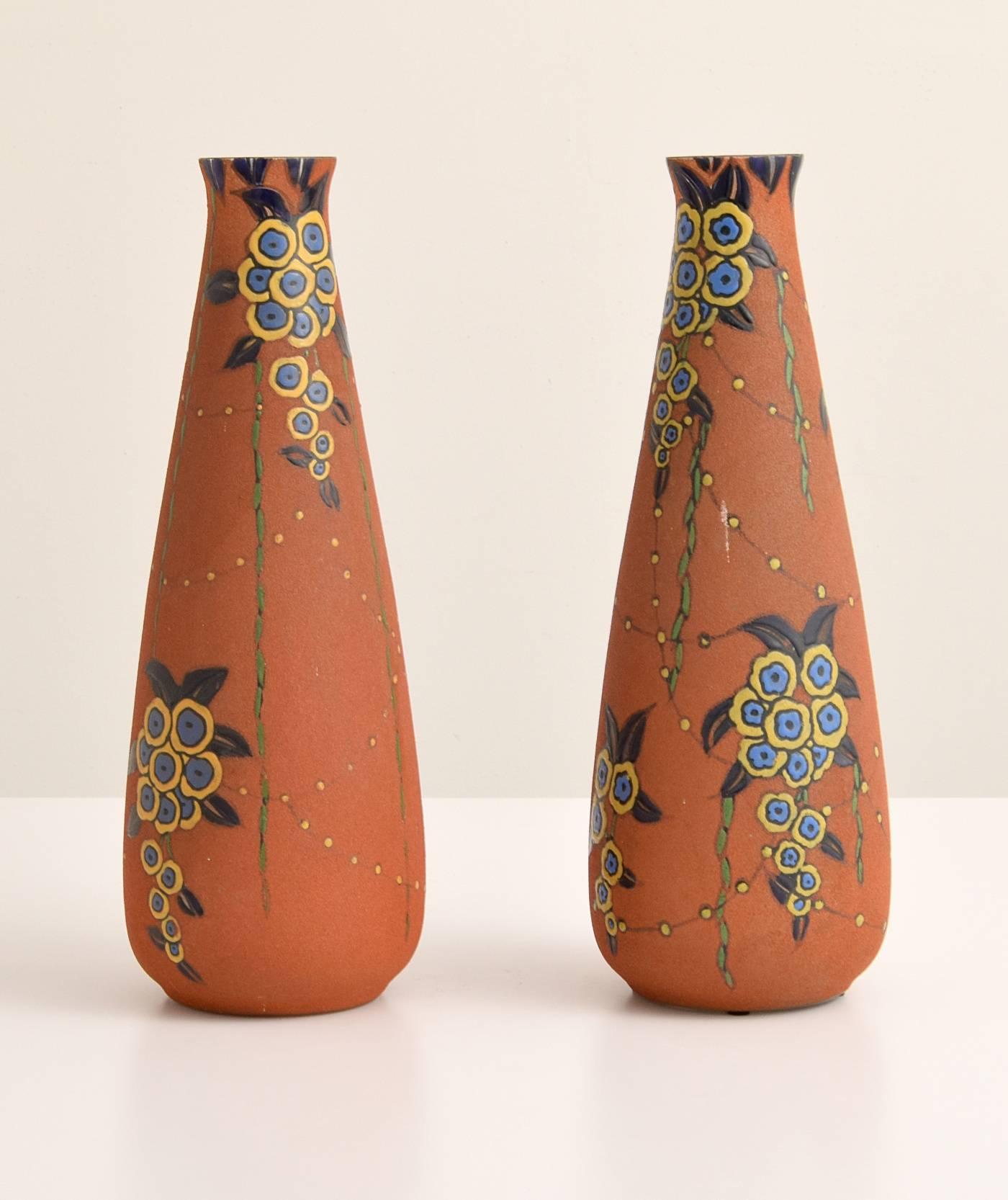 Art Deco Pair of Large Auguste Heiligeinsten for Leune Vases For Sale