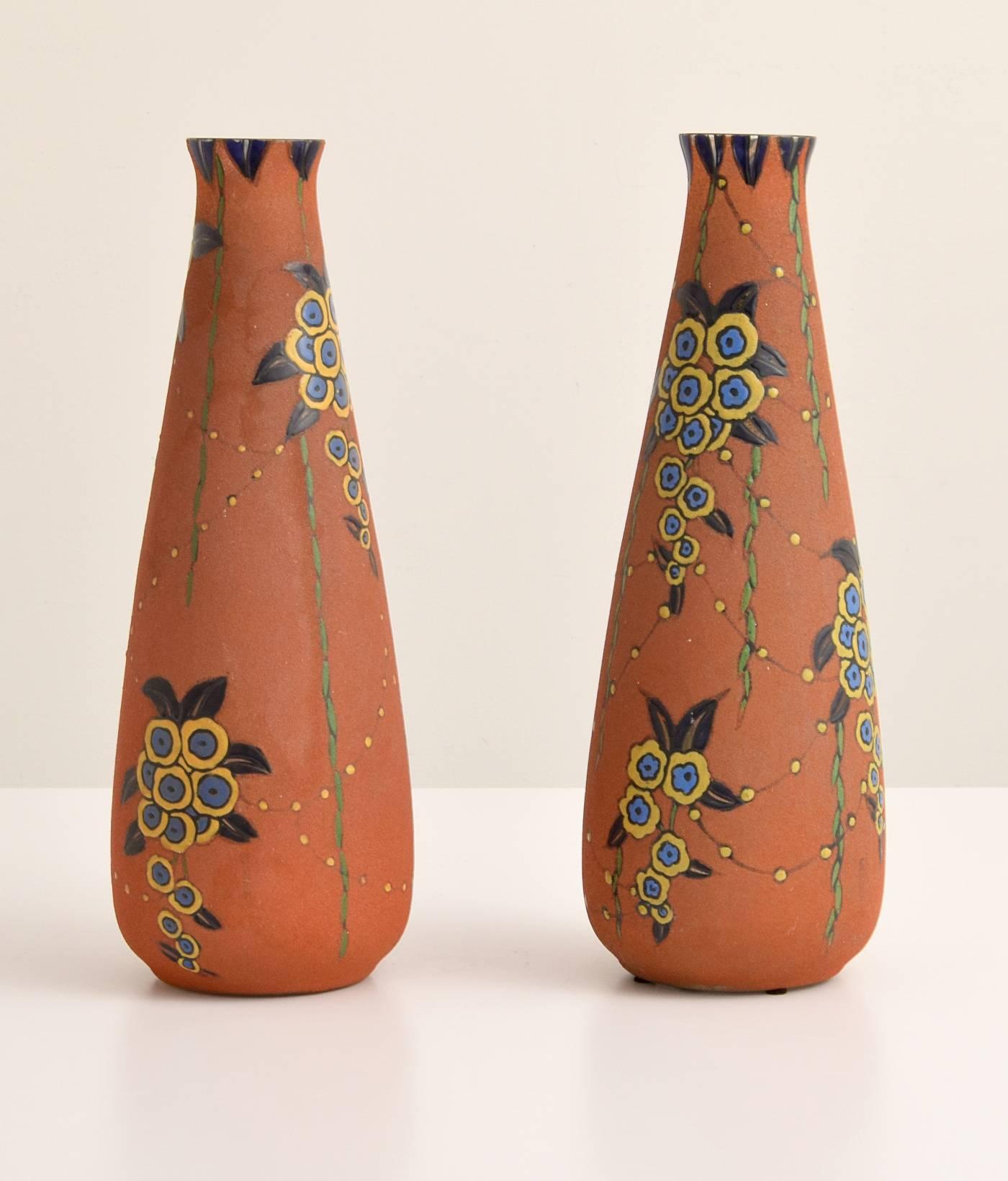 Pair of Large Auguste Heiligeinsten for Leune Vases In Good Condition For Sale In West Palm Beach, FL