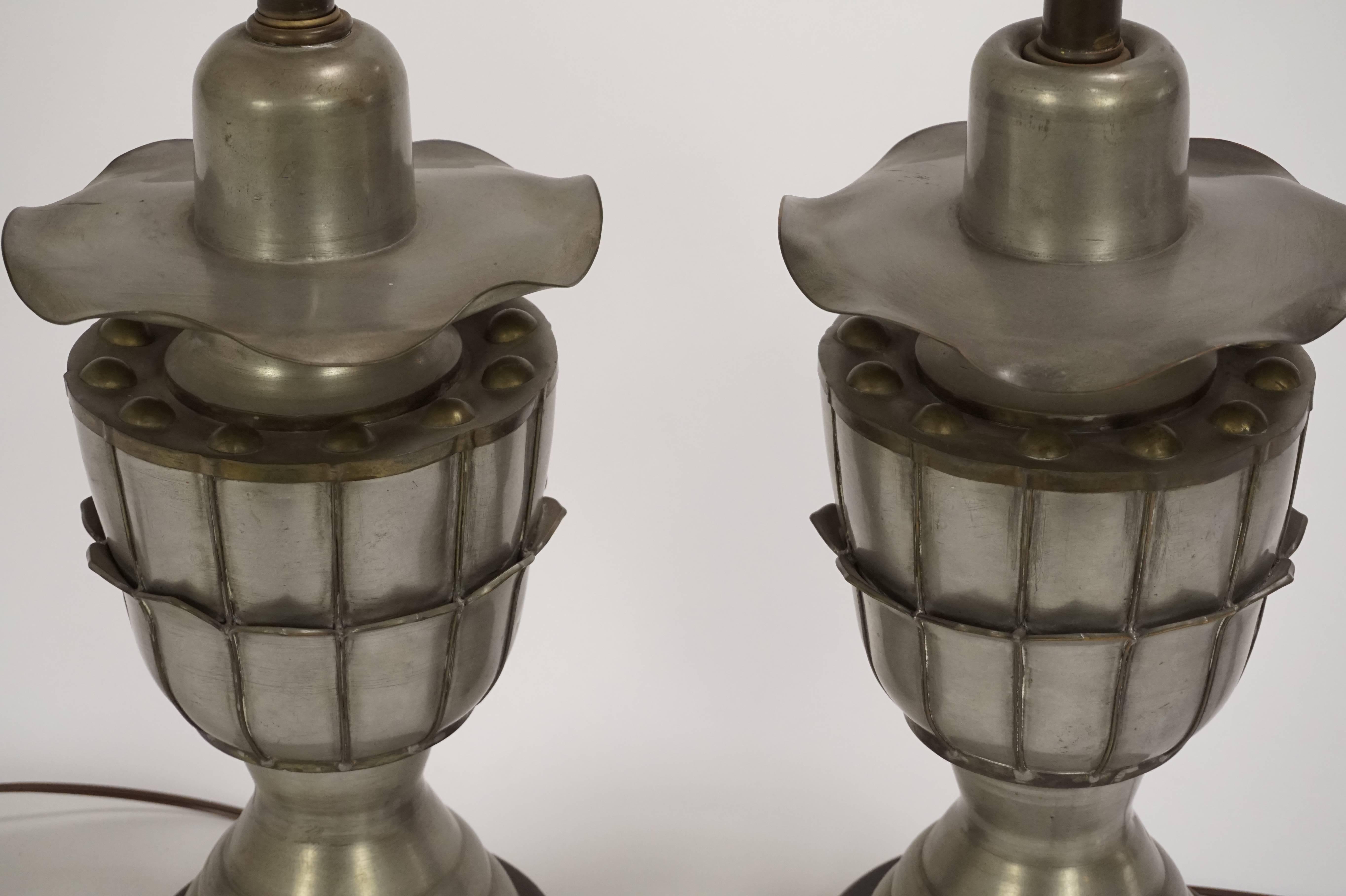 Mixed Metal Pair of Metal Art Nouveau Table Lamps