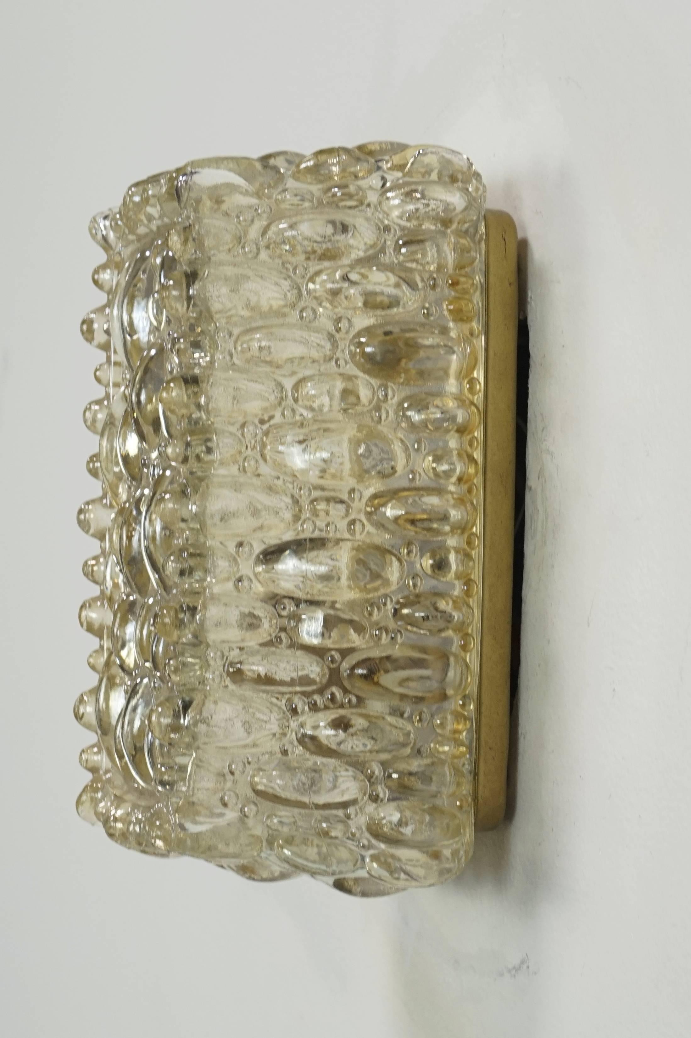 Mid-Century Modern Rectangular Amber Bubble Glass Sconce or Flush Mount