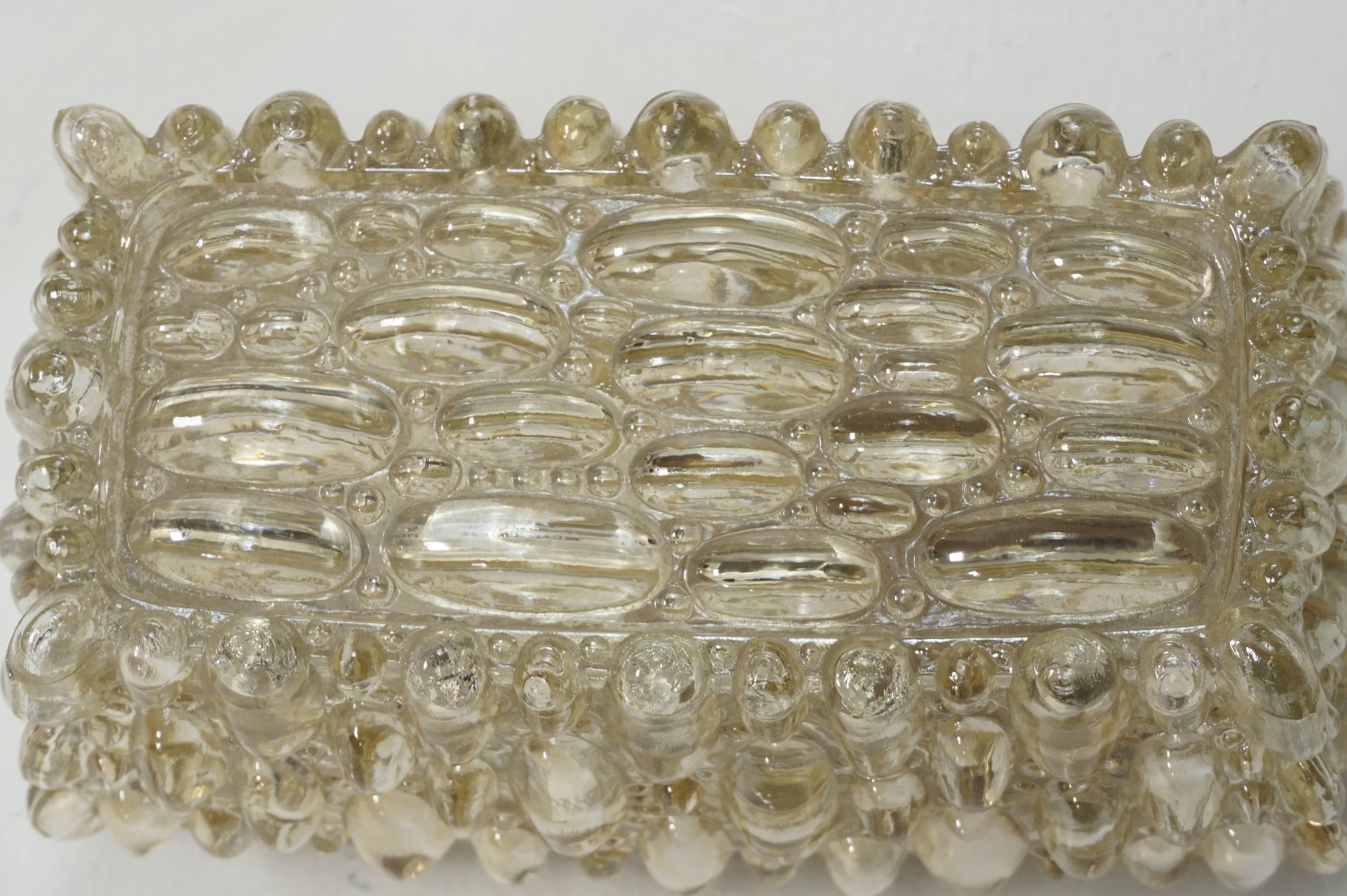 German Rectangular Amber Bubble Glass Sconce or Flush Mount
