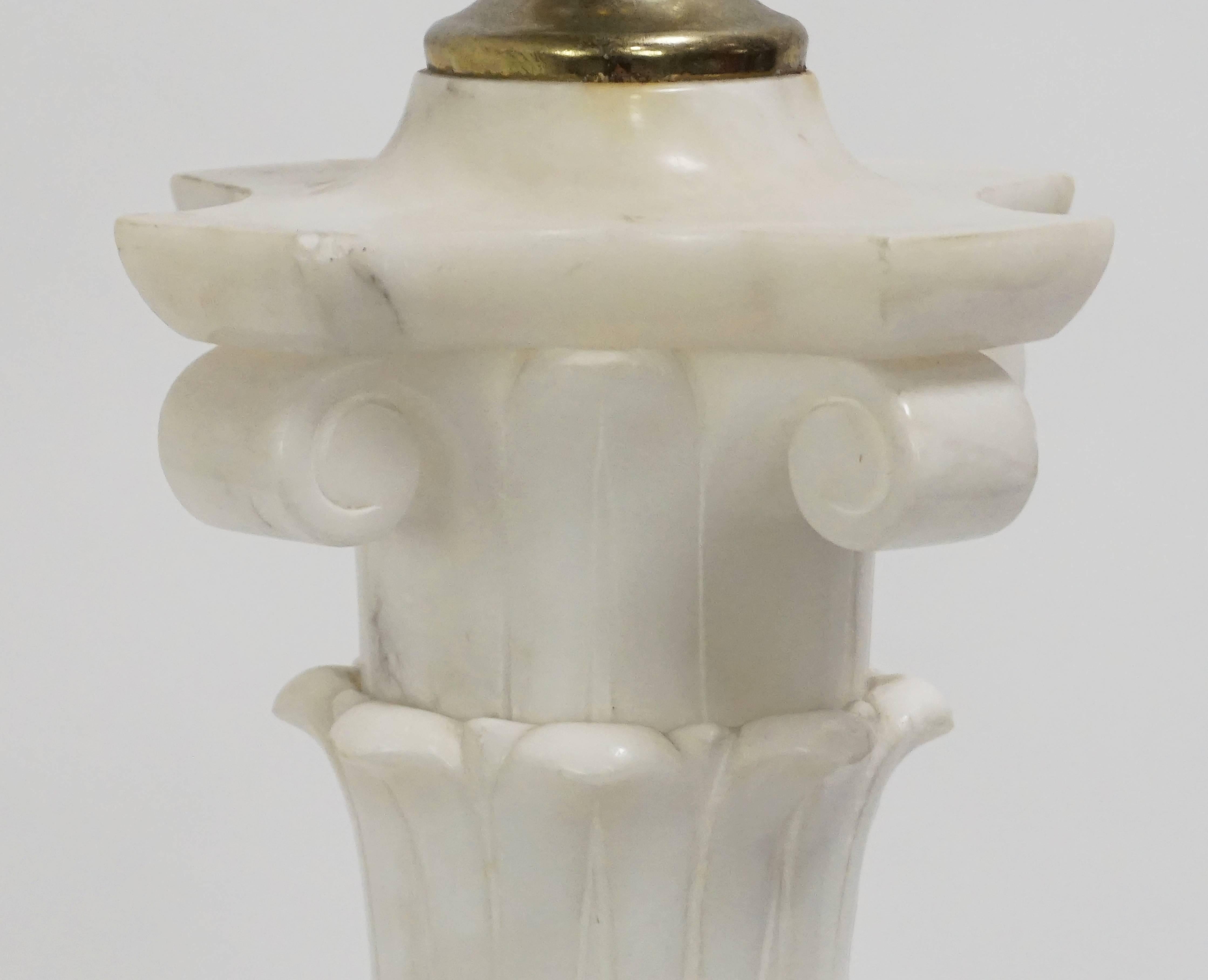 Italian Tall White Column Alabaster Table Lamp