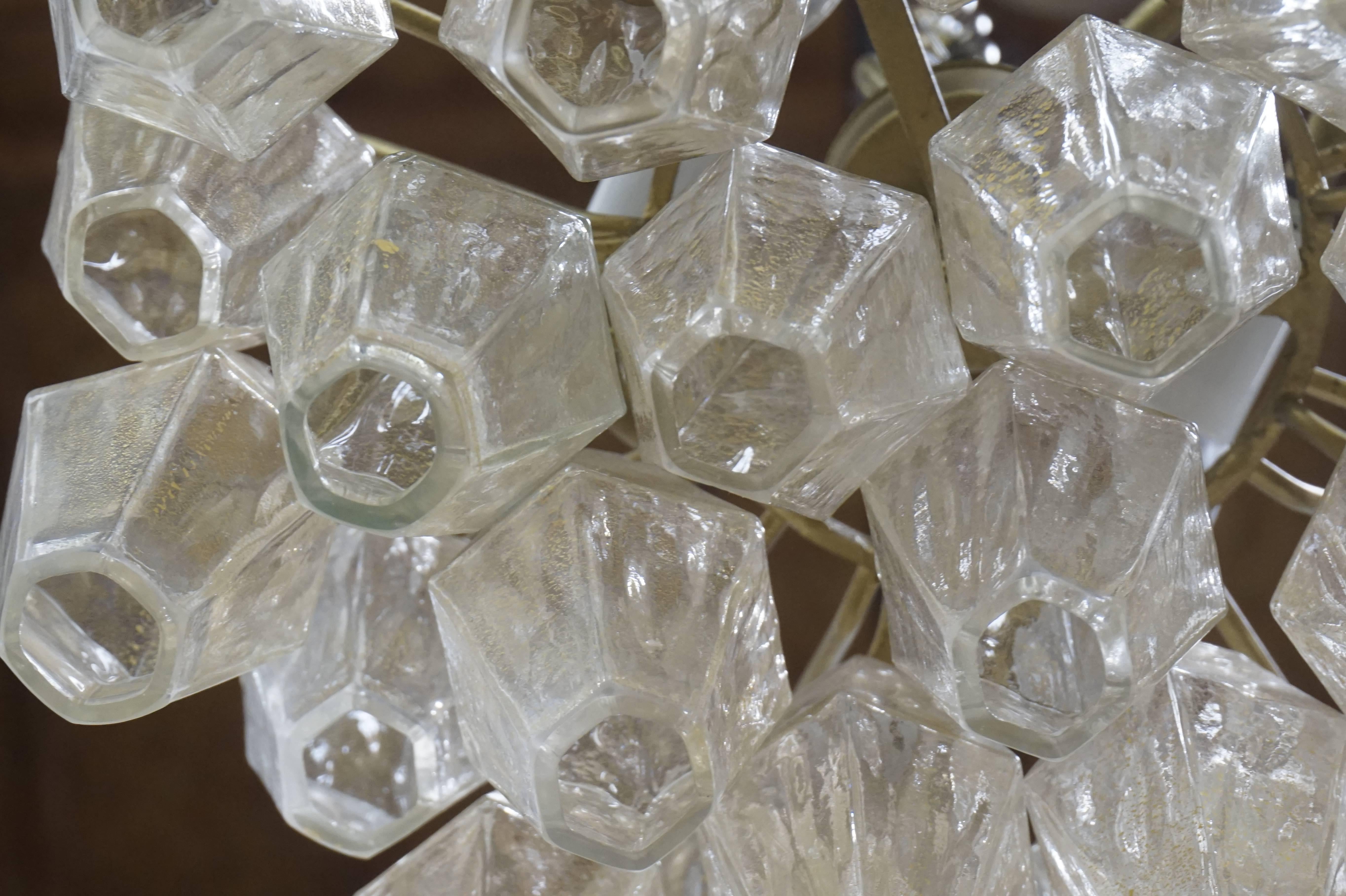 Murano Glass Gold Flecked Glass Venini Polyhedral Chandelier by Carlo Scarpa