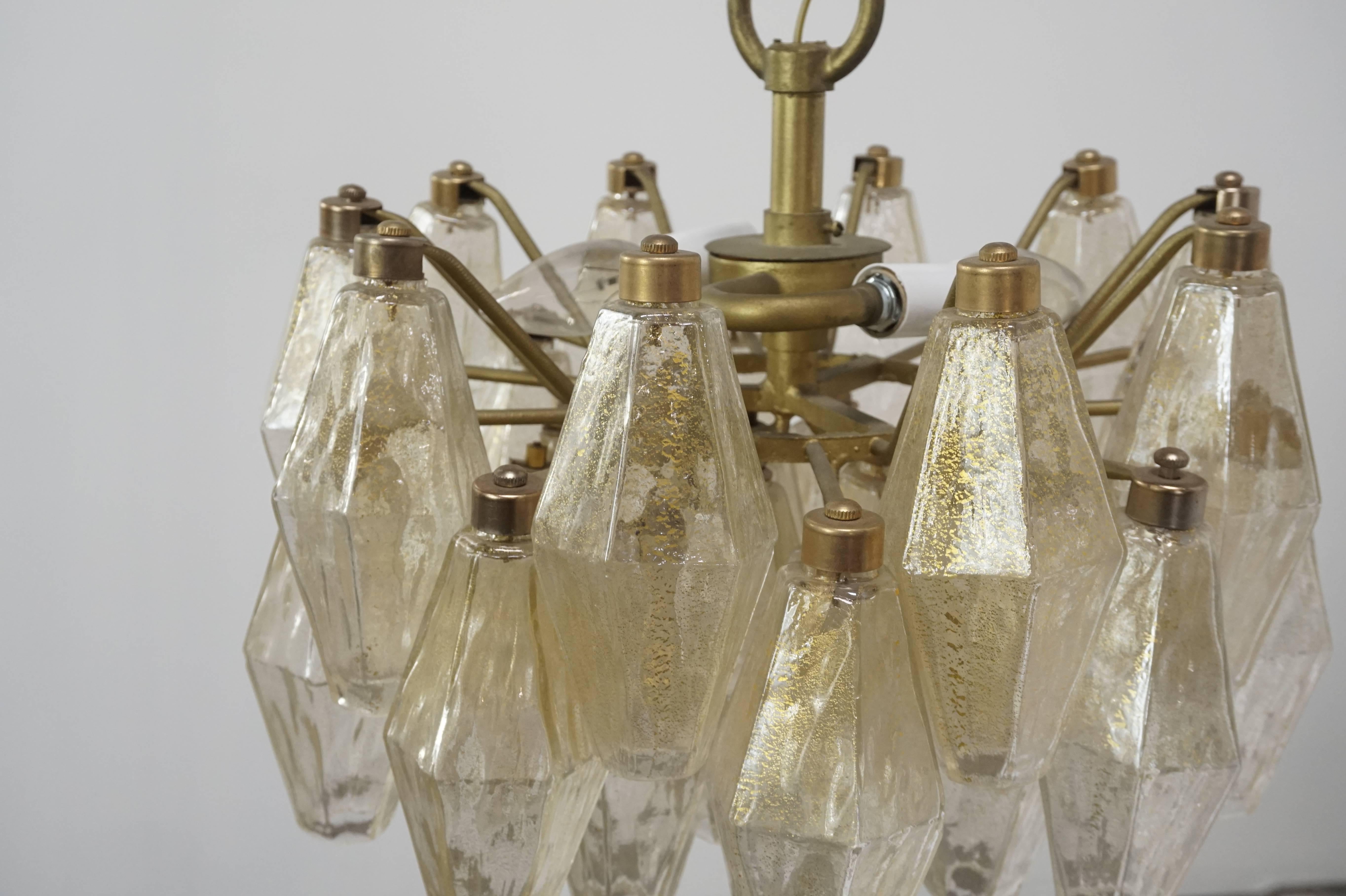 Gold Flecked Glass Venini Polyhedral Chandelier by Carlo Scarpa 3