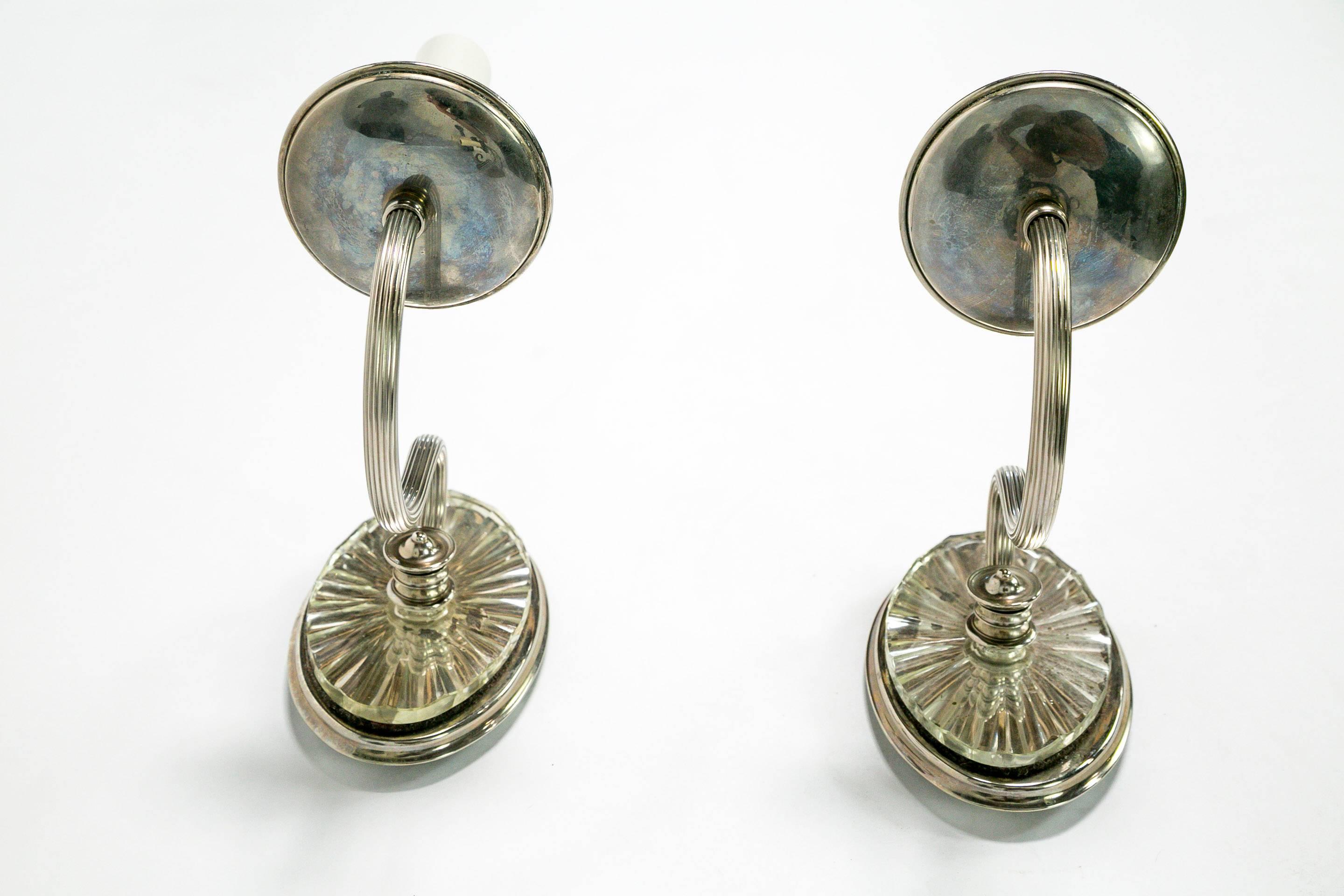 Antique Cut Mirror Silver Sconces by E. F. Caldwell Candlestick , Pair In Good Condition In San Francisco, CA