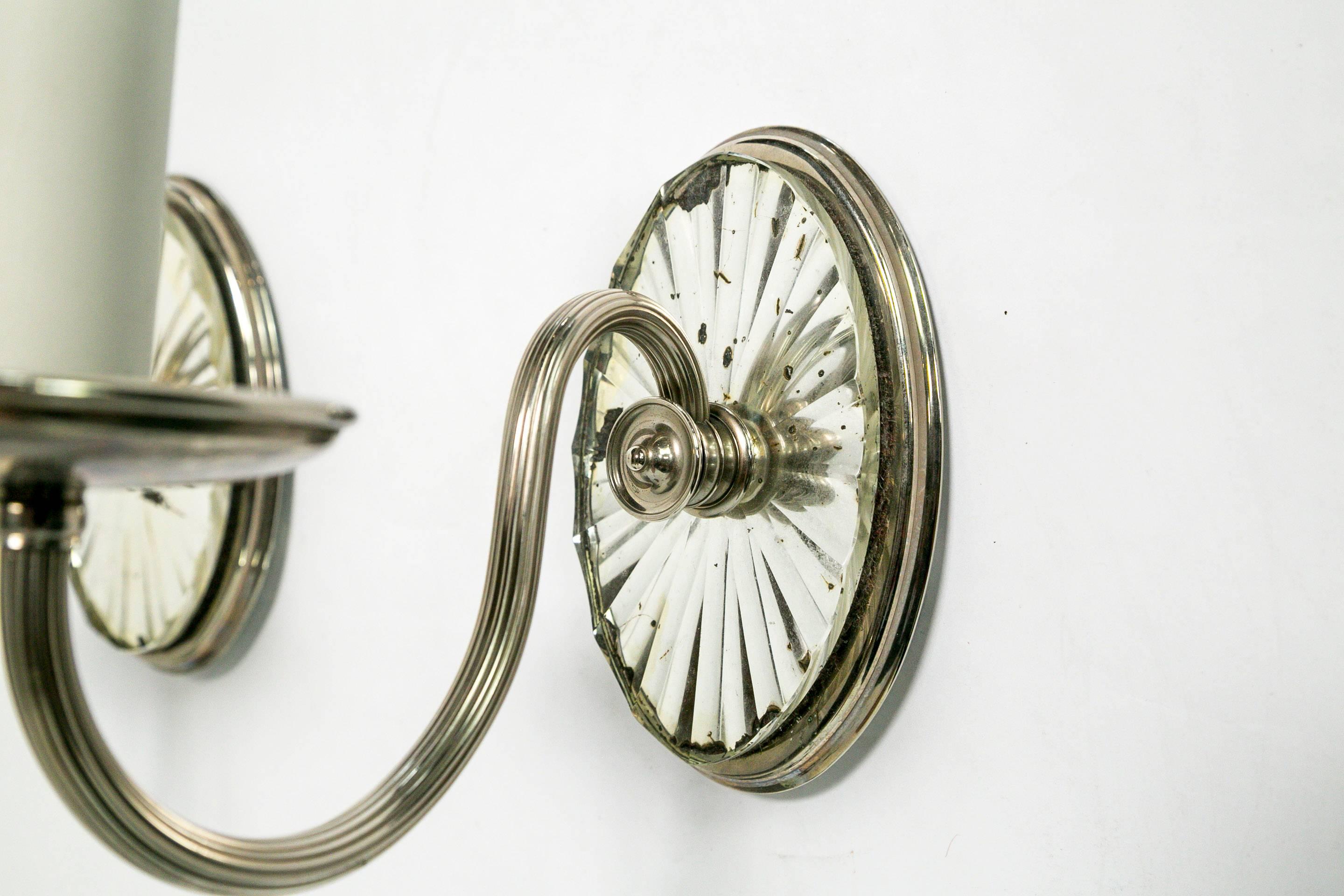 20th Century Antique Cut Mirror Silver Sconces by E. F. Caldwell Candlestick , Pair