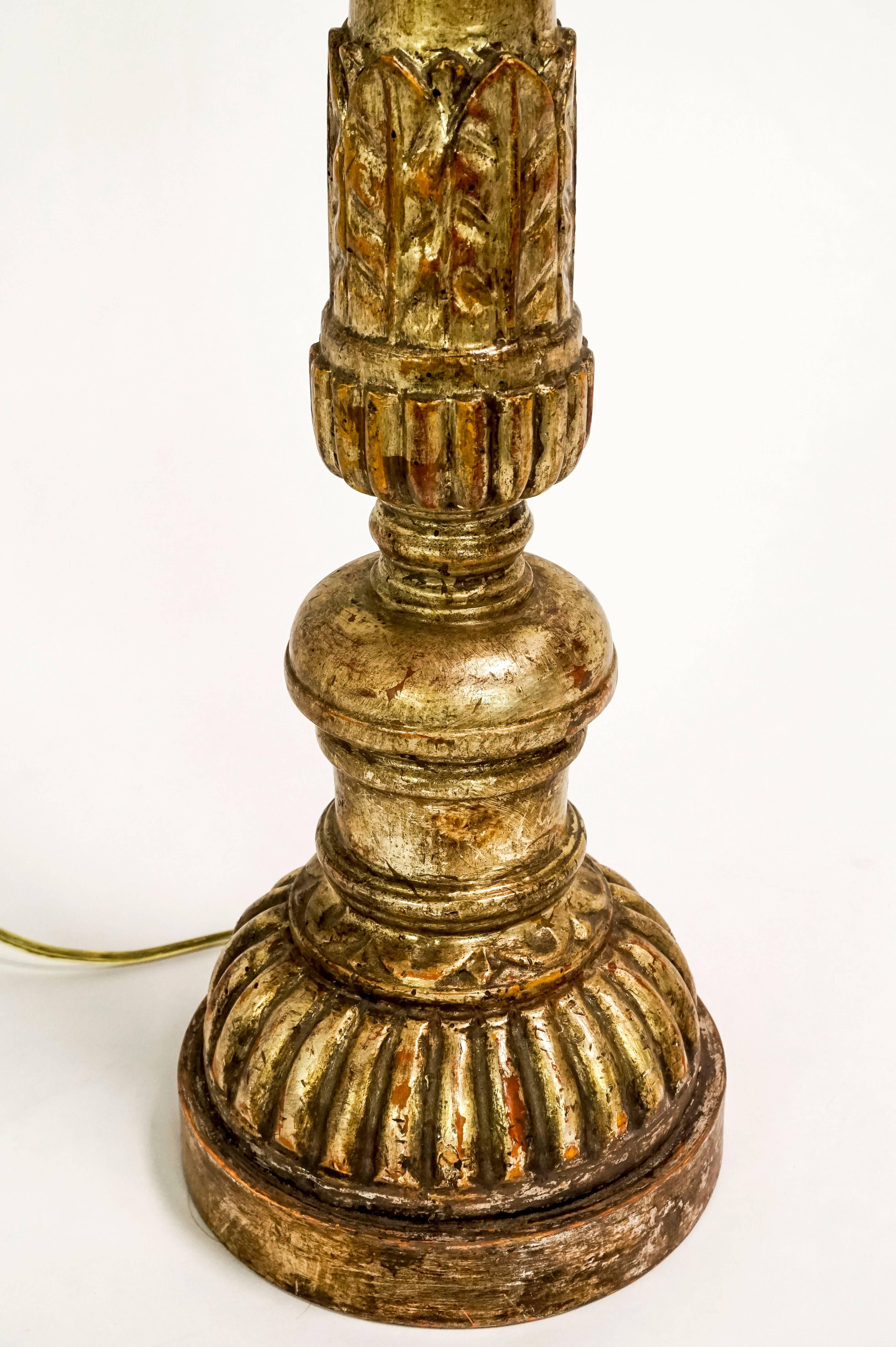 19th Century Antique Neoclassical Silver Gilded Table Lamp