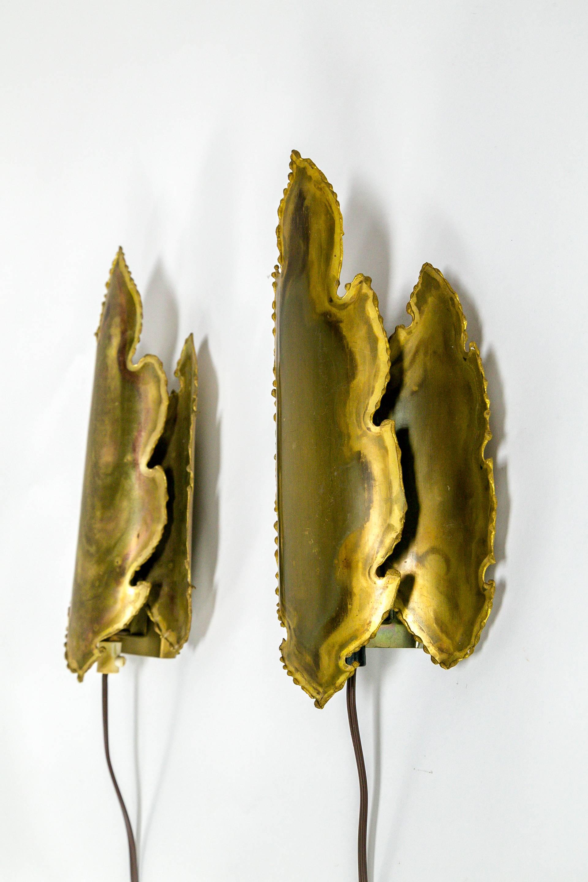 Brutalist Brass Flame Leaf Sconces (pair) 1
