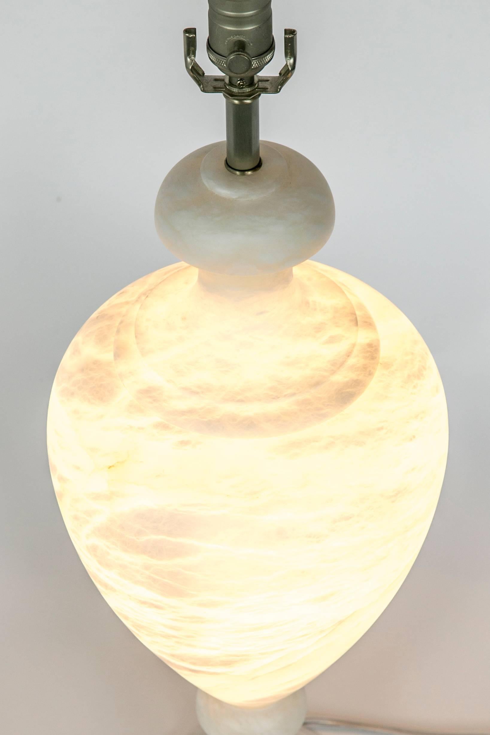 Contemporary Alabaster Amphora Shaped Mother Lamp Lit From Within For Sale